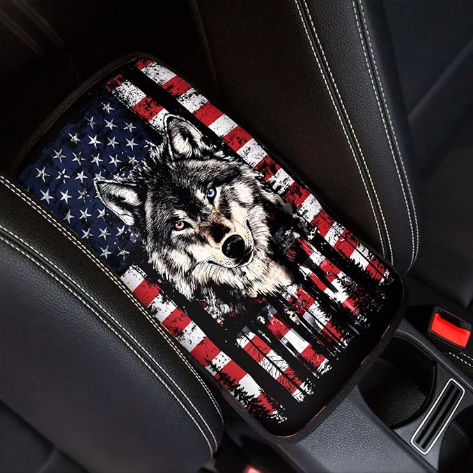 Wolf Car Center Console Cushion Pad Armrest Cover Protec Arm Rest Cover Car Protect from Pet Claws 12.3 x 7.5 Inch Universal Fit for Vehicles,Cars,Suvs,Vans,Sedans