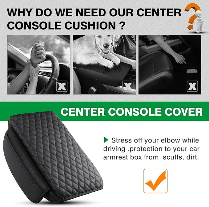 Shademax Center Console Cover Car for Toyota 4Runner 2024 2023-2020 Accessories, Automobile Armrest Cover Cushion Pad PU Waterproof with Side Storage Pocket for Console Lid Protector Anti-Scratch