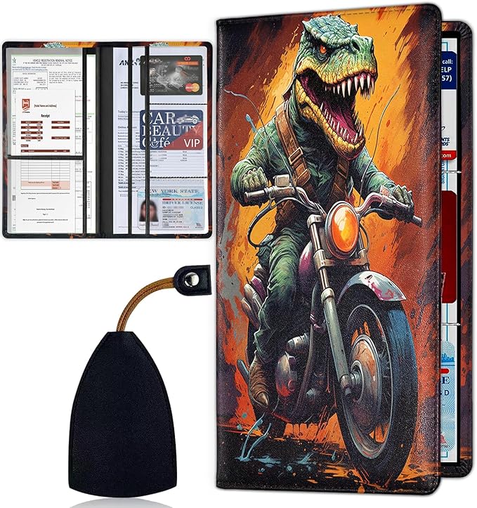 Car Document Holder with Magnetic Shut, Car Registration & Insurance Card Holder, Waterproof PU Leather Glove Box Organizer Vehicle Accessories Driver License for Women/Men, Trex Riding Motorcycle