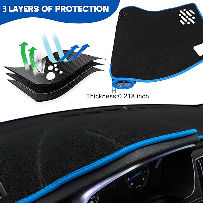 Dash Cover for Chevy Colorado/Gmc Canyon 2023 2024 2025 2026 Dashboard Cover Mat Center Console Non-Slip No Glare Protector Mat Pad Sunshade Interior Accessories for Chevylot Colorado, Blue Trim