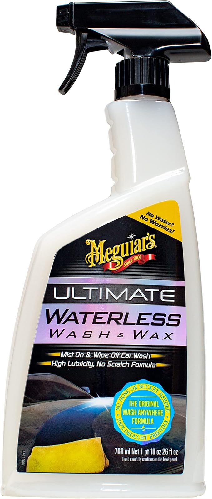 Meguiar's Ultimate Waterless Wash & Wax - High-Efficiency Car Care Solution for Shine and Protection, Ideal for Water-Free Car Cleaning and Quick Detailing, Perfect for Car Care Enthusiasts