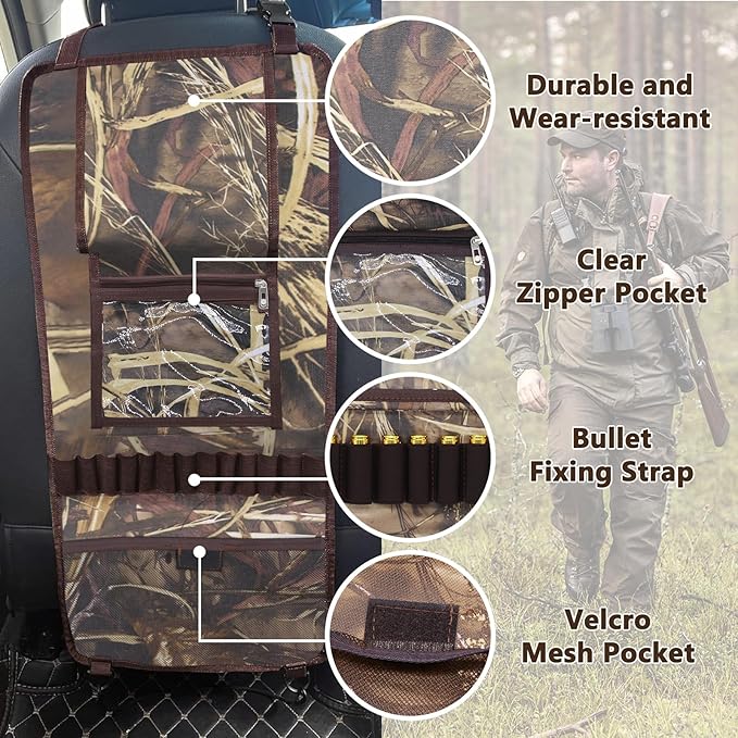 Seat Back Gun Rack, 2 Pack Truck Gun Rack Foldable Car Seat Back Gun Holder Camo Rifle Holder with Storage Pockets, Gun Sling Bag for Hunting Rifles/Shotguns, Fit Most Truck SUV