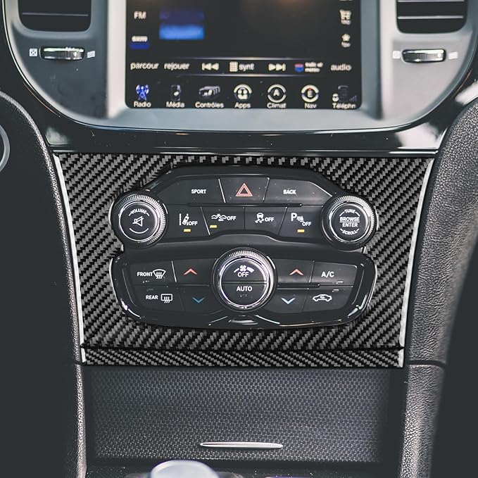 NVCNX Real Premium Carbon Fiber for Chrysler 300 Accessories 2015-2023 2016 2017 2018 2019 2020 2021 2022 S/C/Limited/Touring Car Dash AC Climate Control Panel Cover Interior Trim Sticker Decal 2PCs
