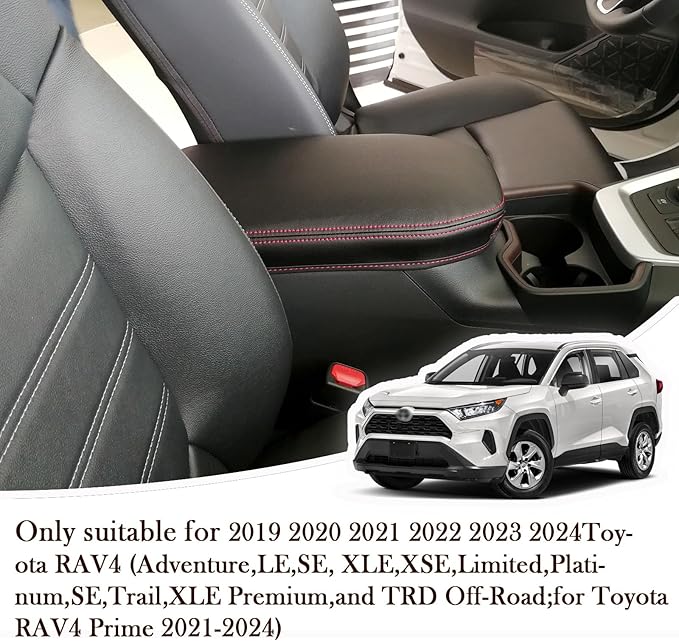 Car Armrest Center Console Covers for Toyota RAV4 Accessories 2025 2024 2019 2020 2021 2022 2023,PU Leather Middle Console Lid Cover Pad Protector(Red Line)