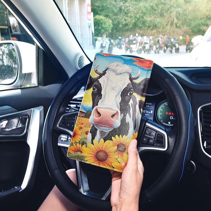 Cow Sunflower Farm Thanksgiving Car Registration and Insurance Holder Vehicle Glove Box Organizer Car Accessories Wallet Case for Women Men 202a1587