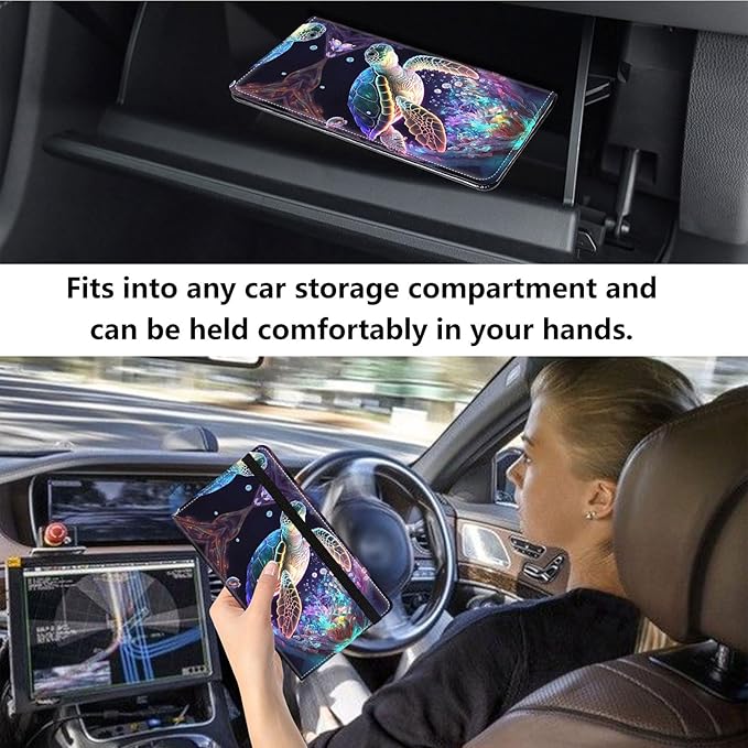Qindaiwen Car Registration and Insurance Holder, Vehicle Card Document Elastic Band Closure Glove Box Organizer, Driver License Cards, Car Accessories for Essential Info, Colorful Tree