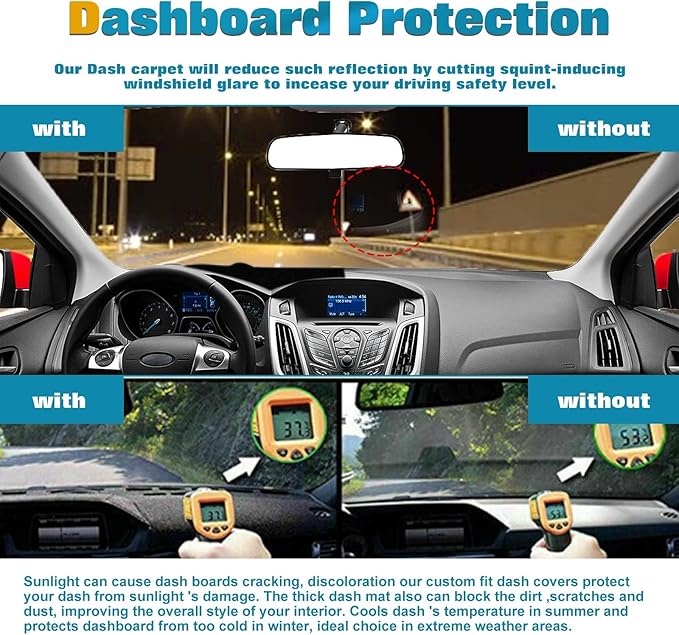 x xotic tech Center Console Dashboard Mat Pre-Cut Non-Slip Sunshield Sun Glare Protector Dash Carpet Pad Black Cover Compatible with Ford Focus 2012-2018