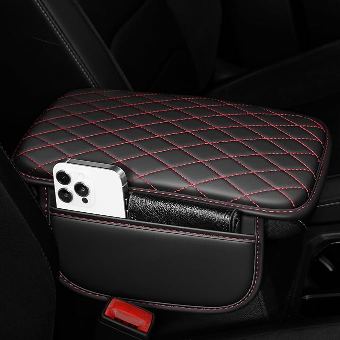 Center Console Cover Compatible with Chevrolet/Chevy Malibu Leather Car Armrest Cover with Storage Pockets.,Anti-Scratch Auto Armrest Pad Accessory （Redline