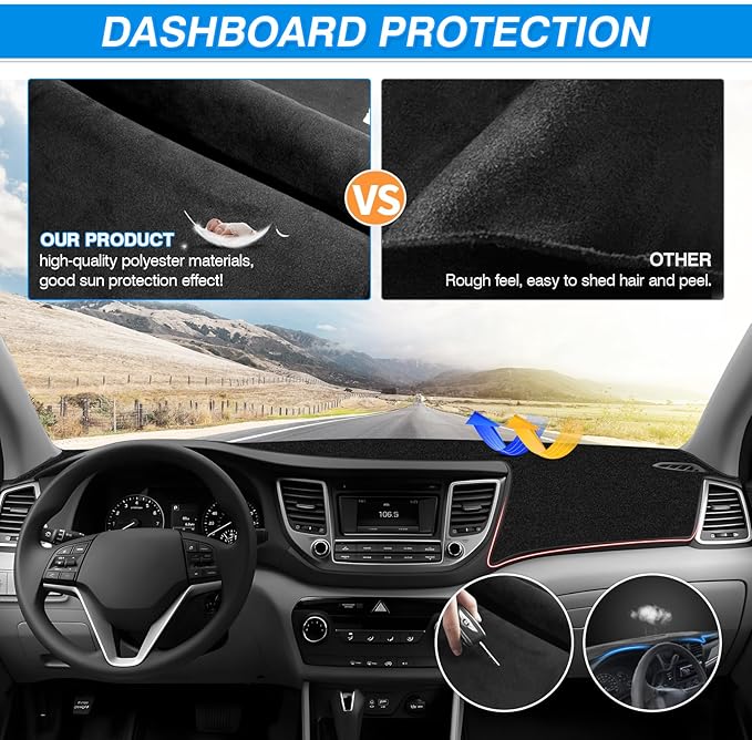 CARTIST Dash Cover fits for Hyundai Tucson 2016 2017 2018 Accessories Dashboard Cover Mat Non-Slip Carpet Sunshield Glare UV Rays Protector
