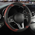 Binsheo Microfiber Leather Steering Wheel Cover, Breathable, Anti Slip, 13.5 inch to 14 inch, Black with Burgundy