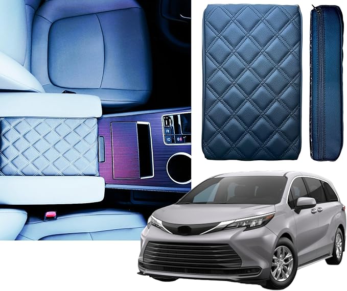 EMZ Leather Center Console Armrest Cushion Pad Accessories for Toyota Sienna 2021 2022 2023 2024 2025 (Black)
