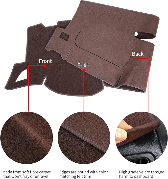 Dashboard Cover for GMC Sierra and Chevrolet Silverado- Fits 2007-2013 Models with Two Glove Boxes. Custom Fit Dash Mat, Won't Break Dash Sensors(Premium Carpet, Brown)