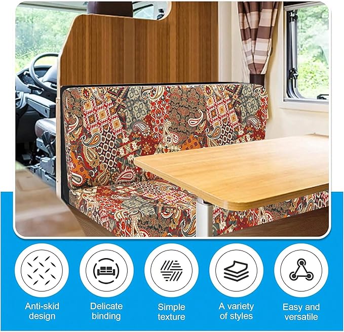 RV Dinette Cushion Covers, Stretch Table Seat Slipcovers, Replacement Washable Camper Couch Cushion Slipcovers for Bench Seats, RV Camper Car 1 Backrest Cover & 1 Bench Cover,Geometry 2