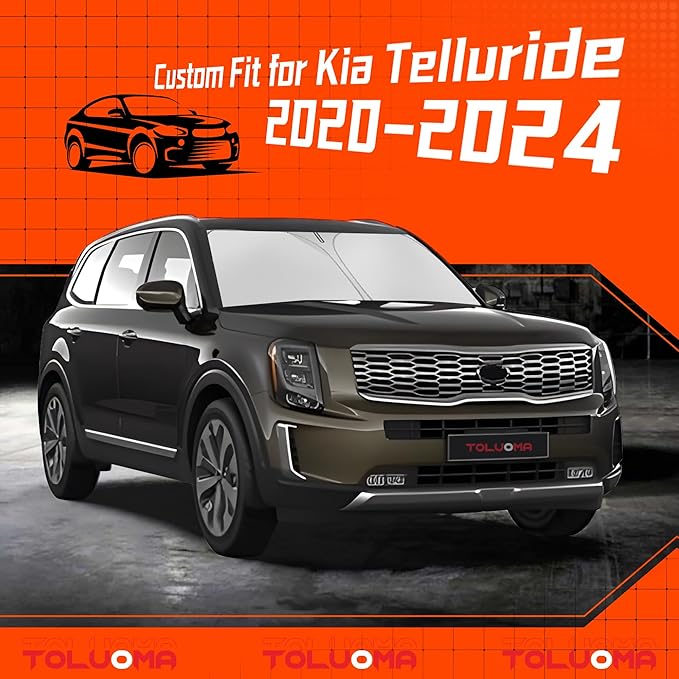 Toluoma Custom Fit Windshield Sun Shade for Kia Telluride 2020-2025 - Full Coverage, 210T Reflective Fabric, Double-Layer Design - Blocks 99% UV Rays, Keeps Car Cool, Easy to Install and Store
