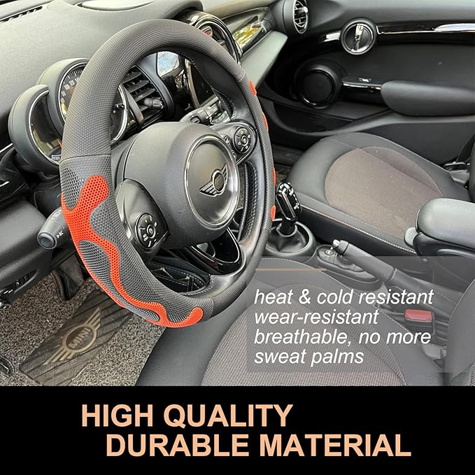 PINCTROT Comfy Grip Steering Wheel Cover, Anti-Slip Design, Universal 14.5-15 Inch(Silicone Orange)