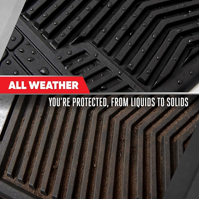 MotorTrend FlexTough Shield Black & Silver All-Weather Floor Mats for Car Truck SUV, Heavy Duty Waterproof Rubber Car Mats, Trim to Fit Car Accessories, Interior Protection Front Rear Floor Liners