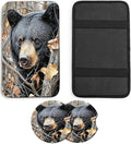 JANENFNA Car Armrest Cover Pads Universal Fashion Cute Auto Center Console Armrest Cover Pad with 2PCS Car Coasters Soft Waterproof Car Armrest Seat Protector for Women,Cute Black Bear