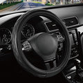 Road Comforts Leather Steering Wheel Cover – Black & Black, Universal Fit 14.5-15 Inch, Microfiber Leather, Anti-Slip & Breathable Design for Men and Women