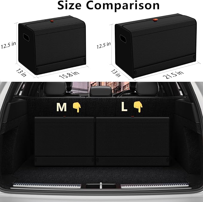 XDV Trunk Organizers, Car Organizers, Storage Solutions, and Car Storage Organizers for SUVs, Sedans, Back Seats, and Luxury Vehicles with Lid, Leather, Small, Large (Carbon Fiber, L)