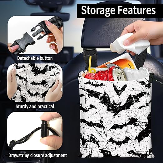 AFYEWKC Car Trash Bag Large Hanging Can for Back of Seat, Cute Waterproof Car Garbage Bag for Vehicle, Travelling, Outdoor Cool Black Bats