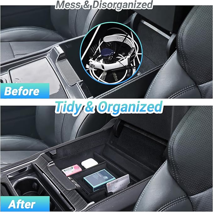 Sinminou Center Console Organizer Compatible with 2022-2025 Jeep Wagoneer/L, 2022-2025 Jeep Grand Wagoneer/L Accessories, Flocking Armrest Storage Box with Coin Compartment