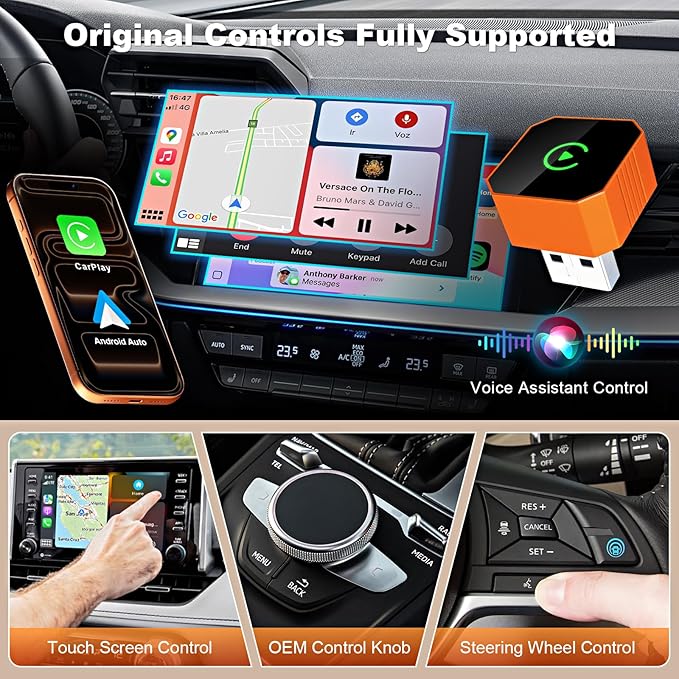 Wireless CarPlay Adapter 2026 Upgraded 2-in-1, Plug & Play for Apple iPhone iOS 10+ & Android 11+, Compact Mini USB/Type-C Port, Fast Auto-Reconnect & Stable No-Latency Connection