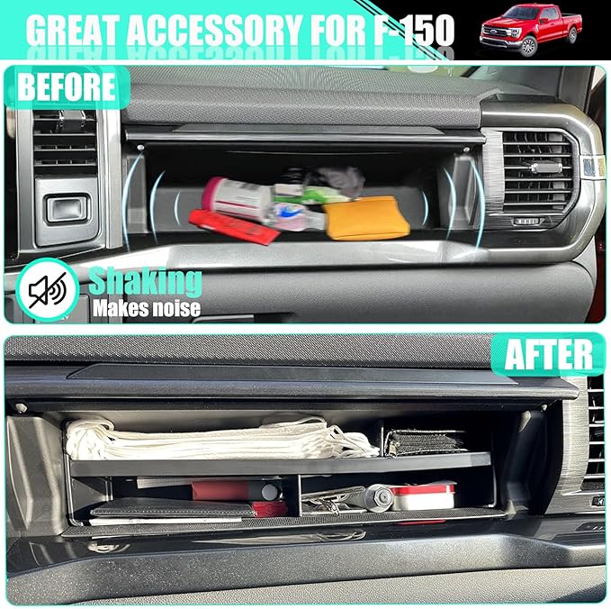 Compatible with Glove Box Organizer 2021 2022 2023 2024 Ford F150 Accessories - Center Console Organizer Internal Storage Divider Partition Insert Box ABS Secondary Storage for F150(Up)