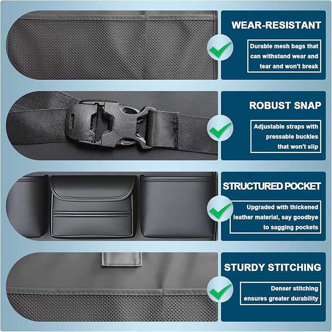 VEHIRIE Car Backseat Organizer with Foldable Table Tray, Premium Leather Car Seat Back Protectors Kick Mats for Kids, Toy Storage Box with 10 Inch Touch Screen, Tablet Holder