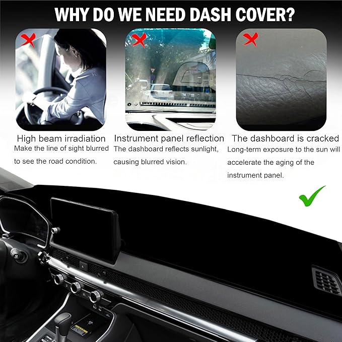 Dash Cover for Honda CR-V CRV Accessories 2023 2024 2025 2026 Dashboard Cover Center Console Dash Mat Carpet Protector Sunshield No Glare Non-Slip Pad Custom Fit, Black Trim