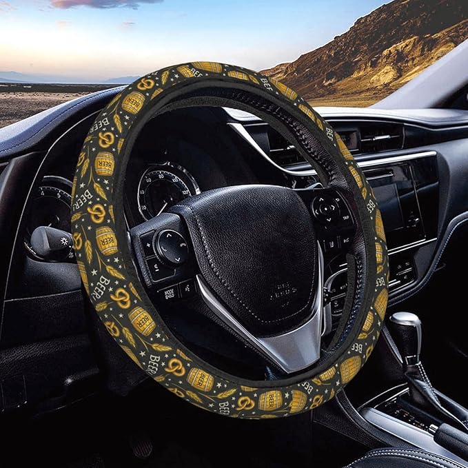 FeHuew Vintage Beer Barrel Wheats Steering Wheel Cover for Women, Girls 15 inch Universal Auto Car Anti Slip Wrap Steering Wheel Covers Fit for Vehicles, Truck, SUV