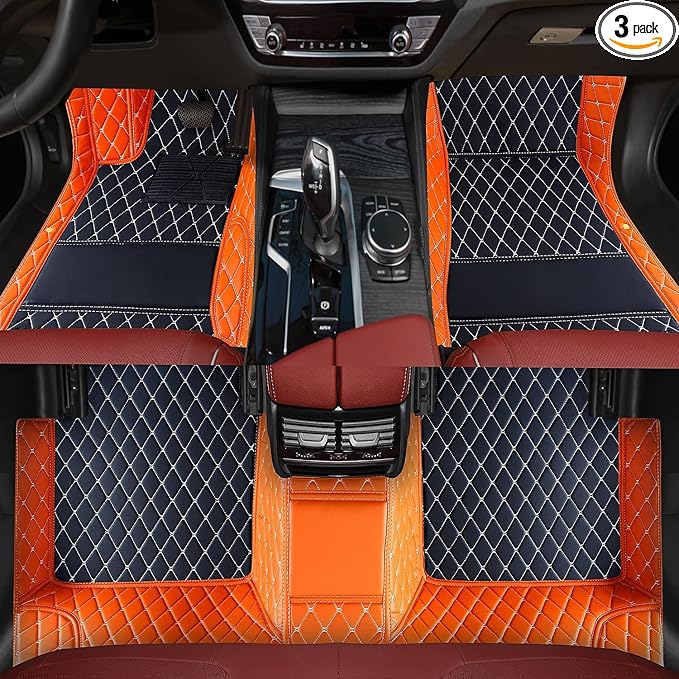 Floor Mats for Cars, All-Weather Mats, Waterproof Trim-to Fit Automotive Floor Mats for 99.9% Cars Sedan Trucks SUV, Custom Floor Liner Car Accessories (Orange Black Beige)