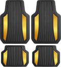 Motor Trend ChromeTech Car Floor Mats Full Set - Durable Rubber Floor Mats for Cars with Two Tone Accent, All Weather Interior Protection for Front and Rear with Non-Slip Backing, Black/Gold
