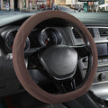 14 inch Brown Suede D Shaped Steering Wheel Cover, Breathable Non-Slip Sweat-Proof Wear-Resistant No Pilling, Warm in Winter and Cool in Summer