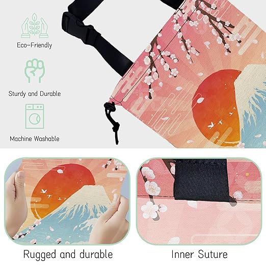 NHNXHWIA Plum Blossoms Car Trash Bag,Sunrise Hanging Drawstring Car Garbage Bag,Waterproof Canvas Car Back Seat Organizer with Adjustable Buckle,for Vehicles,SUVs,Camping,Road Trips