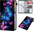 RAUEDWDJS Car Registration and Insurance Holder,Leather Vehicle Glove Box Organizer Wallet Case for Driver's License,ID Key Information Cards-Pink Blue Butterflies