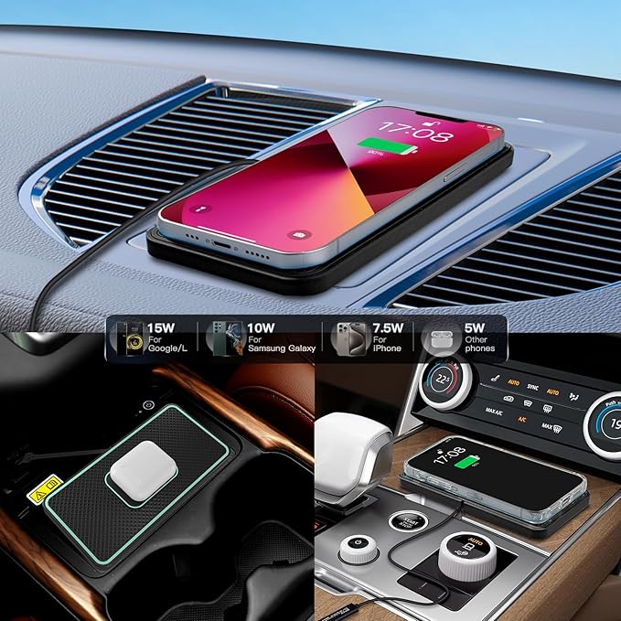 Wireless Charger Car Charging pad,SANMIDO Fast Wireless Phone Charger Cell Phone Non Slip Cordless Charging mat Compatible with iPhone 11/12/12/14/15 Galaxy S21/S22/S23/24 NOTE10 (C1P)