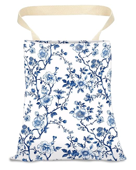 ANKVRP Car Trash Can, Durable Hanging Car Trash Garbage Bag, Cute Automotive Garbage Cans Organizer, Cute Blue Floral