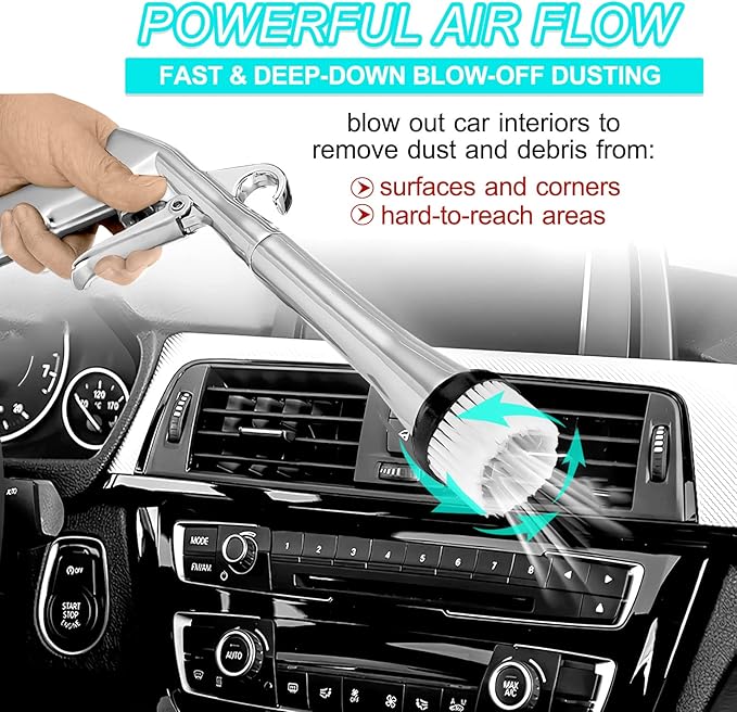 Car Cleaning Gun High Pressure Car Cleaning Tool Air Blow Gun Car Detailing Kit Interior Cleaner Air Duster Blower Gun Pneumatic Air Compressor Auto Detailing Tool for Car Upholstery (Black)