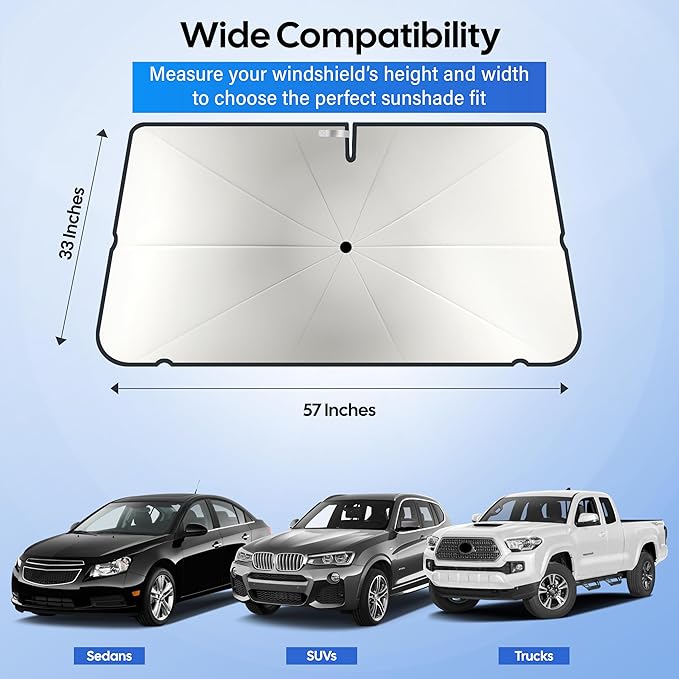 EcoNour Umbrella Windshield Sun Shade for Car | Foldable Umbrella Sun Shield | UV & Heat Protection for Front Window Shade with Storage Pouch | Fits Sedans Truck & SUVs | Medium 57"x 33"