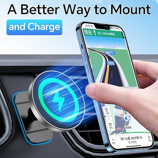 Coolpow for Magsafe Car Mount Charger【100% Stable】 15W Magsafe Car Charger Magnetic Phone Holders for Your Car Accessories for Women Men car Phone Holder Wireless Car Charger for iPhone (Gray)