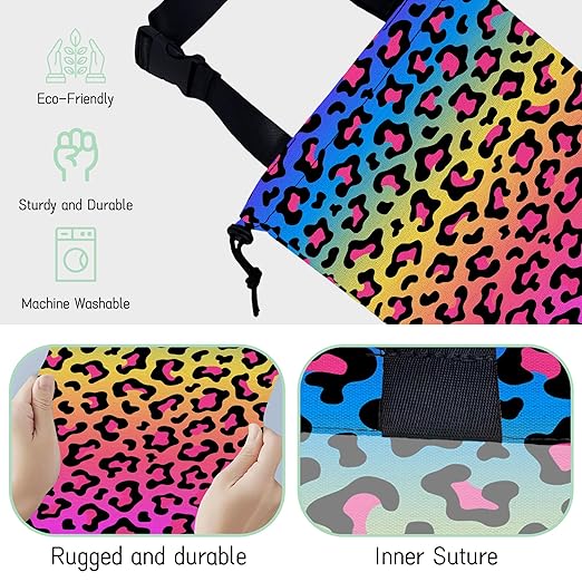 NHNXHWIA Rainbow Leopard Car Trash Bag,Neon Leopard Hanging Drawstring Car Garbage Bag, Waterproof Canvas Car Back Seat Organizer with Adjustable Buckle, for Vehicles, SUVs, Camping, Road Trips
