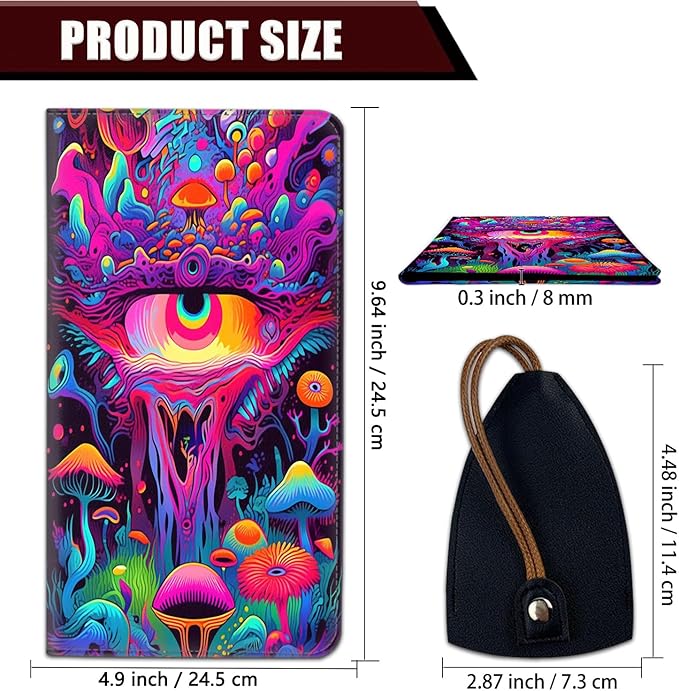 Car Registration and Insurance Holder, PU Leather Auto Document Holder for Men&Women, Vehicle Glove Box Compartment Organizer with Magnetic Shut for Driver's License, Trippy Mushrooms Pattern