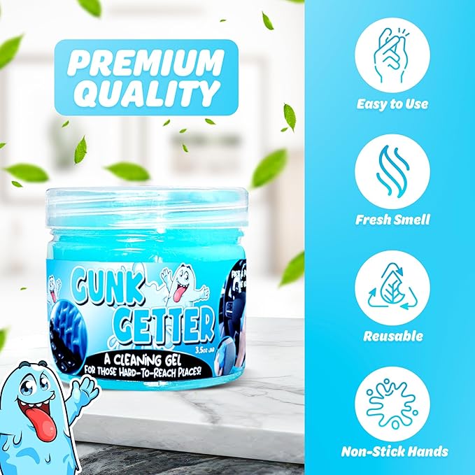 PeerBasics Gunk Getter, Cleaning Gel for Those Hard to Reach Places, Automotive Cup Holder Electronic Keyboard Office, Slime Gel Cleaner Dust Crumb Removal (Jar, Blue, 3.5oz)