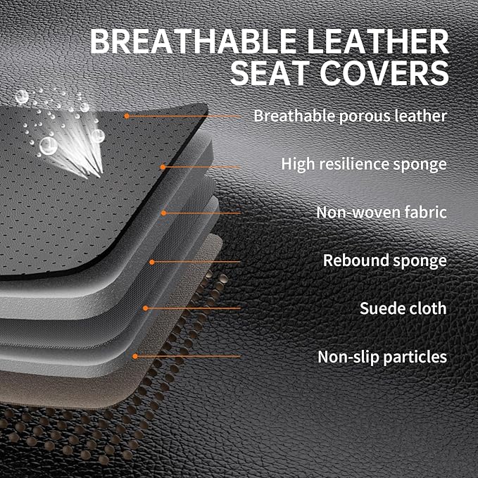 GEZHOUBA Black Brown Car Seat Covers Full Set, Luxury Leather Brown Seat Covers for Front and Rear Seats Waterproof Anti-Slip Full Wrapped Universal Fit for Most 5-Seater Cars SUVs