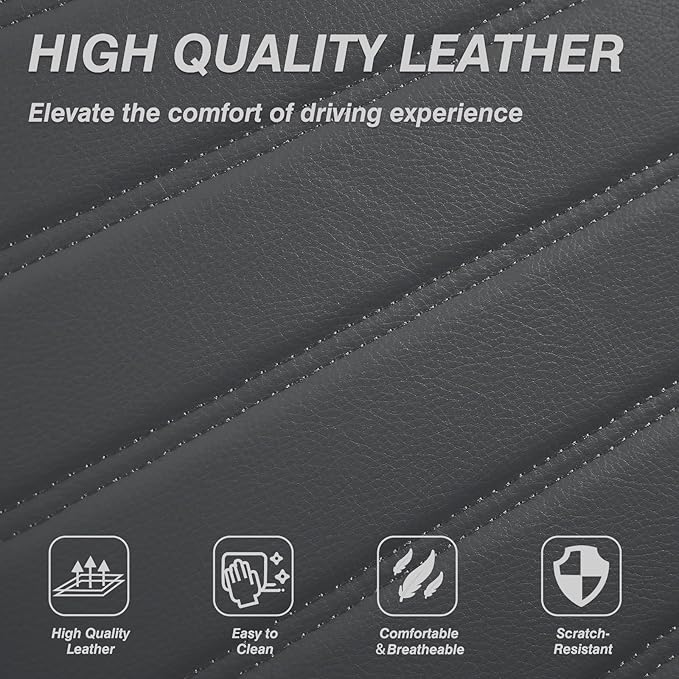 crossmiles Faux Leather Car Seat Covers Full Set, Foam Seat Cover for Car, Universal Car Seat Protector with Waterproof and Breath Fit for Cars, Trucks, SUV, Vans(Grey Striped)