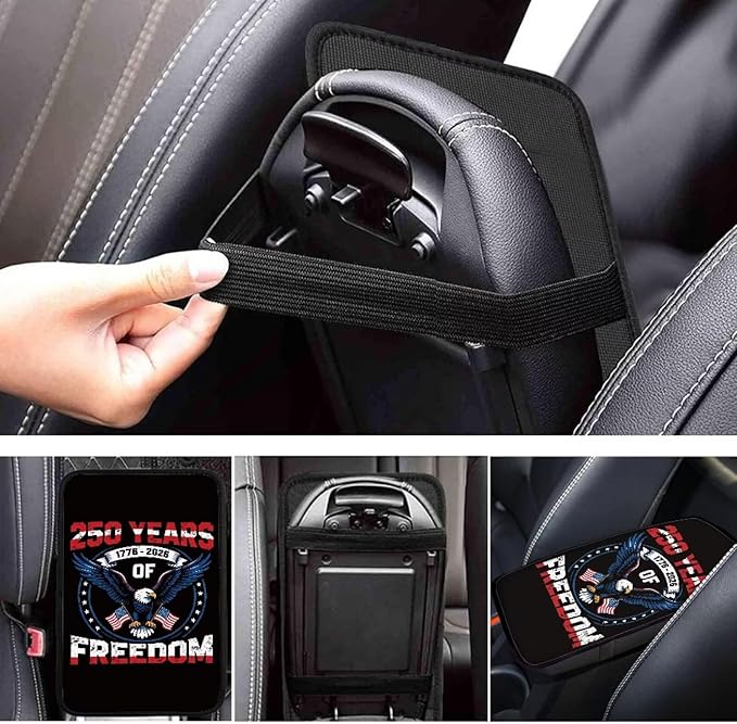 Dreaweet 250th Anniversary Car Armrest Cover Universal Fit Patriotic Eagle Center Console Cover Pad Scratch & Wear Resistant Arm Rest Cover for Car Truck SUV,250 Years of Freedom