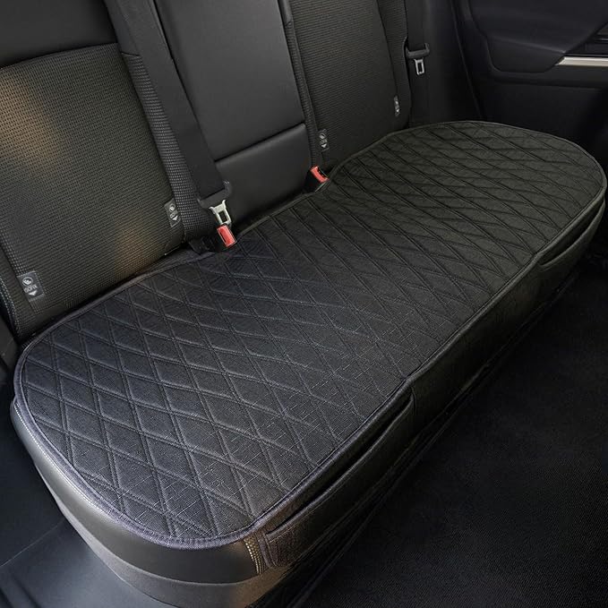 Universal Black Faux Linen Rear Car Seat Cover Size M - Bench Seats Protector for Most Vehicles Cars Truck SUV - Bottom Auto Seat Cushion Pad Mat with Anti Slip Back