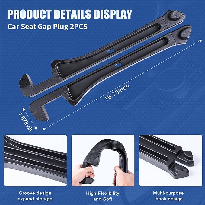 Car Seat Gap Filler Multifunctional Seat Side Gap Filler with Organizer and Hook Function, Universal SUV Truck Fill the Gap between Seat and Console to Prevent Items from Falling Set of 2 (Black)