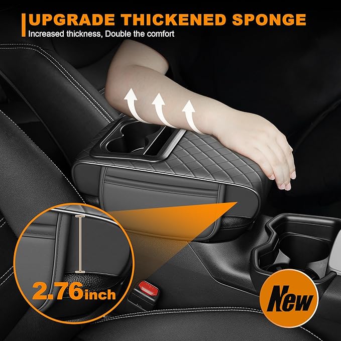 Car Armrest Cover Fit for Mazda Mazda 3 Upgrade Memory Foam Console Protector with Cup Holders and 2 Storage Pockets (Gray)