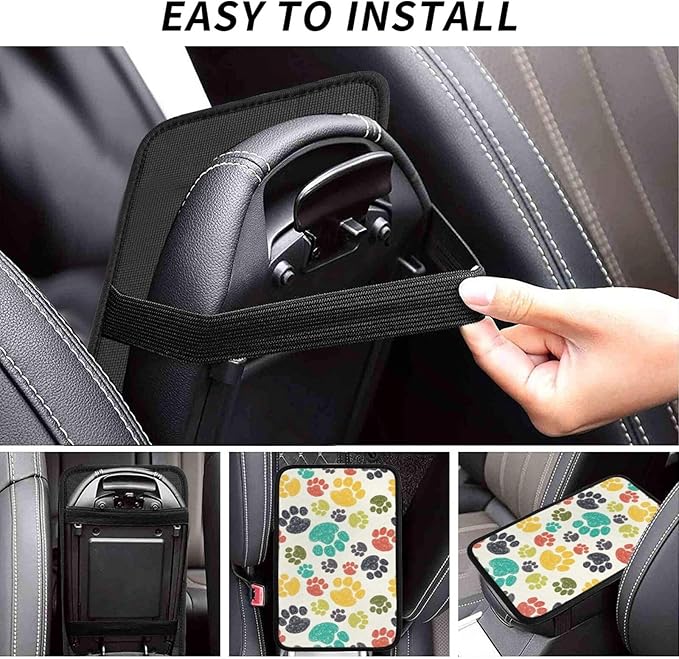 OLIEYFU Dog Paw Pattern Auto Center Console Cover Universal Car Armrest Pad Waterproof Women Men Automotive Interior Accessories for Most Vehicle SUV